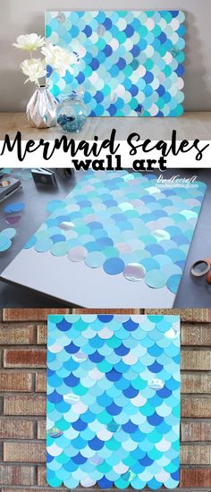 the mermaid scales wall art is made with paper and glue, then cut out to make it