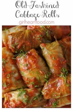 an image of stuffed cabbage rolls with marinara sauce and herbs in the top right corner