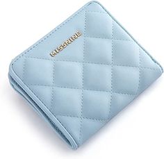 Missnine Small Wallet for Women RFID Blocking Compact Wallet Card Holder Blue Quilted Leather Bifold Purse with ID Window and Coin Pocket Ladies Wallet, Pink Quilts, Wallet For Women, Blue Quilts