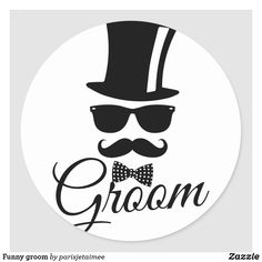 a sticker that says groom with a mustache and bow tie