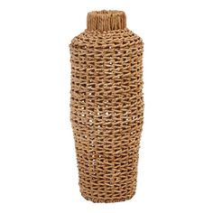 a bottle made out of wicker on a white background