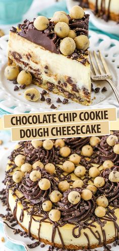 chocolate chip cookie dough cheesecake on a plate