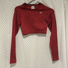 Never Worn Gym Shark Cropped Workout Long Sleeve Top ! Gym Shark Tops, Gym Shark Top, Red Fitted Long Sleeve Activewear, Red Long Sleeve Athleisure Top, Fitted Red Long Sleeve Activewear, Fitted Red Athleisure Tops, Red Stretch Activewear With Crew Neck, Red Activewear For Gym In Fall, Red Stretch Crew Neck Activewear