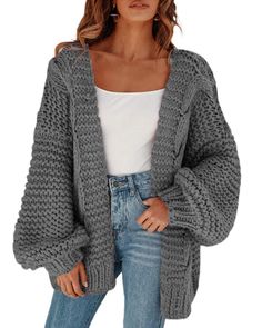 PRICES MAY VARY. Material: This open front cardigan sweater is formed from chunky knits, keeping your body warm all day. Features: Loose Fit, Open Front, Long Sleeve, Chunky Knit, Soft & Stretchy, Oversized Cardigan Sweater Pair with: Slouchy coats easily match with leggings, jeans, shorts and skirts. Easily complete a trendy look. Enable you look modest and elegant. Occasion: With exquisite details, this chic warm sweaters are perfect for party, school, office, dating and other occasions. Garme Womens Chunky Cardigan, Oversized Sweater Coat, Oversized Sweater Cardigan, Oversized Knit Cardigan, Loose Coats, Cardigan Casual, Outwear Coat, Knitting Women Cardigan, Cardigan Sweaters