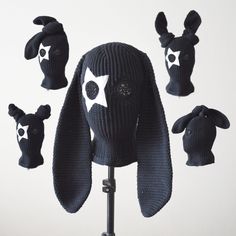 Exclusive collection crochet balaclavas in premium cotton yarn with bunny ears and star in stock. Limited-edition black knit rabbit ski mask hat is suitable for men and women. The two eye holes are covered with a handmade openwork mesh. A white star is sewn around the right eye in handmade leatherette.  Personalization and skilled handmade craftsmanship make each piece unique. Sizes:  M- 22" - 22 3/8" (55.9 cm-56.8 cm) L- 22 3/4"-23 1/8" (57.8 cm-58.7 cm) XL- 23 1/2"-23 7/8" (59.7 cm-60.6 cm) Ma Cat Ear Ski Mask, Black Novelty Beanie For Winter, Ski Mask Men, Bunny Ski Mask, Bunny Balaclava, Bunny Beanie, Balaclava Ski Mask, Ski Masks, Rabbit Mask