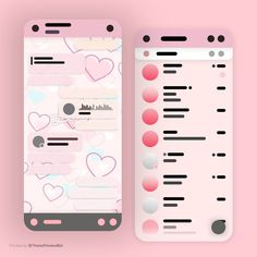 two cell phones with hearts on them, one is pink and the other is white