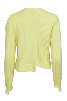 Contemporary label The Range takes a cool spin on the classic crewneck with this yellow sweater. A bright color paired with knotted detail at the waist and cutout sleeve cuffs add modern updates. Pair with your favorite denim for a fun Saturday hangout. Size S 70% Cotton, 20% Nylon, 10% Silk Cropped length Crewneck Knotted waist detail Contrast ribbed knit stitching Bust 40" Waist 41" Shoulder to hem 20.5" Sleeve length 21" Yellow Sweater For Spring Layering, Yellow Crew Neck Sweater With Ribbed Cuffs, Yellow Sweater With Ribbed Cuffs Crew Neck, Yellow Textured Knit Crew Neck Top, Yellow Turtleneck Top For Spring, Spring Yellow Ribbed Sweater, Buy Shoes Online, Color Pairing, Yellow Sweater