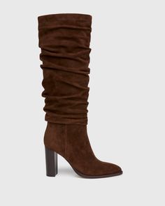 Shiloh Tall Boot - Chocolate Suede, Image 1 Dark Brown Tall Boots, Tall Brown Leather Boots, Tall Brown Boots, Brown Suede Boots, Slouchy Boots, Suede High Heels, Tall Boot, Slouched Boots, Denim Shoes