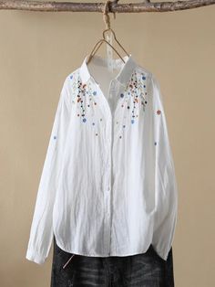 US$ 28.99 - Women's Ethnic Floral Shirts Embroidery Floral Shirts - m.zicopop.com White Summer Shirt With Chikankari Embroidery, Bohemian Embroidered Button-up Tops, White Bohemian Button-up Shirt, Traditional Relaxed Fit Shirt For Spring, Multicolor Embroidered Cotton Button-up Top, Long Sleeve Cotton Shirt With Chikankari Embroidery, White Long Sleeve Bohemian Shirt, Long Sleeve Cotton Shirt With Geometric Embroidery, Casual Cotton Shirt With Chikankari Embroidery