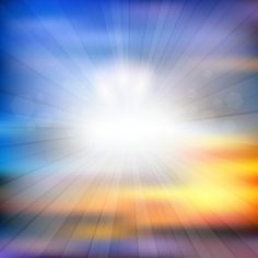 the sun is shining brightly over an abstract background with blurry lines and rays in blue, orange, yellow and white