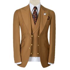 Caramel Brown Wedding Italian 3 Piece Suit for Groom Brown Three-piece Suit For Wedding, Brown Three-piece Wedding Suit, Brown Tuxedo Suit For Wedding, Brown Three-piece Suit For Groom With Suit Collar, Brown Three-piece Suit With Suit Collar For Groom, Brown Three-piece Suit For Groom, Formal Brown Blazer For Wedding, Formal Brown Suiting Fabric Set, Brown Formal Suiting Fabric Set