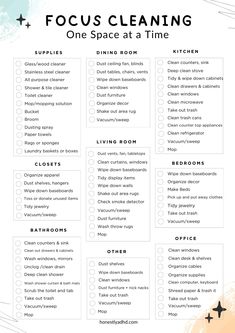 a printable focus cleaning checklist with the words focus cleaning in black and white