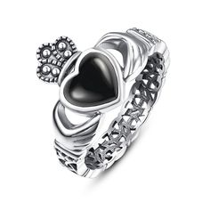 PRICES MAY VARY. Metal Material:925 Sterling Silver Claddagh Ring Crafted to stand the test of time. Sterling Silver pure is 92.5% silver, anti-allergic,never fade, no rust. Fit Size –The black onyx claddagh ring sterling silver is suitable for women,Fits Size 6-9 to fit to you finger perfectly.– No special tools needed hand etched detail–Intricately carved and oxidized by hand, so every detail is clear and vivid. DESIGN – Vintage Style Black Onyx claddagh Rings for women, Unique Structure, Suit Celtic Knot Rings, Rings For Women Engagement, Knot Rings, Onyx Rings, Rings Turquoise, Silver Claddagh Ring, Claddagh Ring, Celtic Knot Ring, Rings Unique