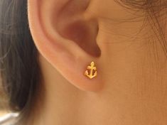 Anchor Stud Earrings, 14k Solid Gold Anchor Earrings, Tiny Stud Earrings, Nautical Earrings, Maritim Micro Pave Wedding Band, Pave Wedding Bands, Anchor Earrings, Nautical Earrings, Dainty Band, Stud Earrings For Men, Garden Grove, Plain Bands, Solid Gold Earrings