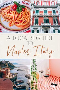 the cover of a local's guide to naples italy with pictures of buildings and food