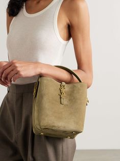 SAINT LAURENT Le 37 small suede bucket bag Ysl Perfume, Bags Ysl, Ysl Saint Laurent, Suede Bag, Bucket Handbags, Tan Bag, Raffia Bag, Essential Bag, Watch Gifts