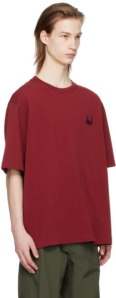 Cotton jersey T-shirt. · Rib knit crewneck · Embroidered logo patch at chest · Dropped shoulders Supplier color: Sundown red Fox Head, Knit Crewneck, Jersey T Shirt, Patch Logo, Apparel Accessories, Rib Knit, Shirts Tops, Fox, Mens Shirts