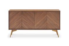 the sideboard is made from wood and has three doors