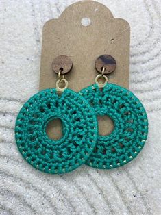 These handmade crochet drop earrings are made with cotton thread on a silver alloy earring frame and post with a wooden front.  The thread color is carribean. These earrings are the perfect accessory to add that personalized touch to any outfit!!  You can also message me about custom orders with your choice of color! Crochet Silver, Earring Frame, Alloy Earrings, Wood Earrings, Handmade Crochet, Labour Day, Jewelry Earrings Dangle, Dangle Drop Earrings, Dangle Earrings