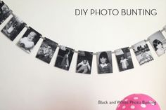 a photo bunting is hanging on a wall next to a pink polka dot balloon