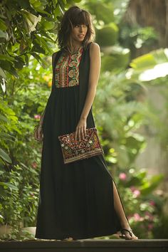 Tribal Maxi Summer Dress, Ethnic Long Caftan Dress, Black Ethnic Indian Embroidery Dress, Black Kaftan, Bohemian Rayon Flattering OOAK Dress Bohemian Schick, Sage Green Maxi Dress, Long Caftan Dress, Long Kaftan Dress, Carrie Dress, Maxi Summer Dress, Long Dress Black, Maxi Kaftan, Casual Chique