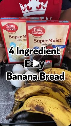 bananas and eggs on a table with the words ingredient easy banana bread