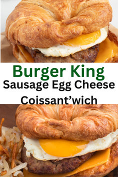 Create your own Burger King-inspired croissant breakfast sandwich with sausage, egg, and cheese using this simple copycat recipe. Sausage Egg Croissant, Copycat Burger King, Egg Croissant, Blended Coffee Recipes, Croissant Breakfast Sandwich, Cheese Crescent Rolls, Croissant Dough, Croissant Breakfast, Fluffy Eggs