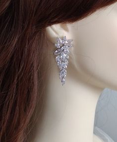 Marquise CZ Cluster Wedding Drop Earrings Silver Marquise Cluster Earrings For Wedding, Silver Marquise Cut Bridal Earrings For Formal Occasions, Formal Marquise Cut Cubic Zirconia Cluster Earrings, Cubic Zirconia Marquise Bridal Earrings, Silver Marquise Crystal Earrings For Formal Occasions, Wedding Drop Earrings, Drop Bridal Earrings, Wedding Earrings Drop, Bridal Earrings Drop