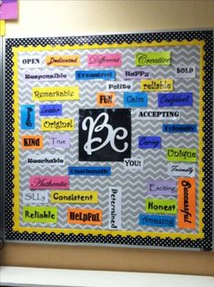 a bulletin board with the word be written on it