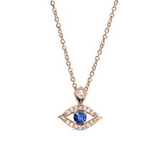 Our evil eye necklace exhibits a classic symbol that pushes away evil eyes and attracts positive energy. It is a historical symbol and has been worn by people for centuries. This necklace is ornate with a magnificent sapphire stone in the center and is accompanied by shimmering white diamonds around the eye. **Due to the nature of the natural Sapphire the color may vary** All features can be customized! please contact us if you wish to make changes, we love making custom designs. All of our jewelry is carefully handmade in our atelier *HC diamond are all conflict free diamonds To order by phone click here>> +972-3-9477007 Amulet Style Pendant Necklace With Diamond Eyes, Spiritual Pendant Necklace With Diamond Eyes, Yellow Gold Eye Necklaces With Diamond Eyes, Luxury Evil Eye Necklace Gift, Diamond Evil Eye Pendant Necklace, Fine Jewelry Evil Eye Necklace, Elegant Diamond Evil Eye Necklaces, Elegant Evil Eye Pendant Jewelry, Elegant 14k Gold Evil Eye Necklace