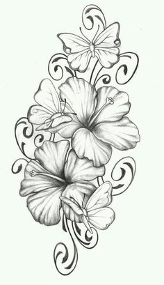 a drawing of flowers with swirls and leaves on the bottom half of their petals