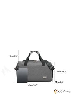 BirdinBag - Metal Embellished Minimalist Travel Bag with Double Handles Functional Gray Business Bag, Business Gray Bag With Large Capacity, Functional Solid Color Business Bags, Business Gray Bag With Removable Pouch, Minimalist Travel, Grey Pattern, Travel Bag, Handles, Composition