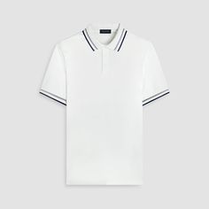 This classic yet stylish short-sleeved polo shirt in solid 100% Pima cotton features a three button placket and elegant chevron stripe tipped polo collar and armbands, adding a touch of sophistication to its timeless design. Blazer And T Shirt, Chevron Stripe, Fashion Socks, Printed Sweater, Polo Collar, Polo Shirts, Pima Cotton, Button Placket, Shirt Sleeves