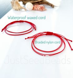 "Set of 2 Bracelets Red String, Bracelets Are Unisex - Anyone Can Wear It. Thread cord does not fade or stain skin, perfect for everyday wear! ▫️SIZE Easily adjustable by moving the knots closer or away. ▫️ ANKLET each opens from 8.5\" to 12 inches. ( ONE SIZE ) ▫️ BRACELET each opens from 6\" to 7.5 inches. ( ONE SIZE ) ▫️MATERIAL Waxed Cord 100% Nylon Multiple Cord ▫️Please Contact Me With Any Questions. Check out our shop for more anklets https://www.etsy.com/shop/JustSeedBeads?ref=seller-pla Red Hypoallergenic Friendship Bracelets, Red Hypoallergenic Bracelet For Valentine's Day, Red Hypoallergenic Friendship Bracelet As Gift, Bracelets Red, String Of Fate, Red String Of Fate, String Bracelets, Couple Bracelet, Lucky Bracelet