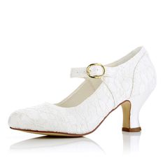 Women's Bridal Shoes Closed Toe 2.4'' Block Mid Heel Satin Pumps Wedding Shoes - florybridal Classic Cream Wedding Shoes With Round Toe, Mary Jane Round Toe Wedding Heels, Classic Cream Round Toe Wedding Shoes, Mary Jane Heels With Round Toe For Wedding, Formal Wedding Shoes With Round Toe And Heel Loop, Formal Wedding Shoes With Heel Loop And Round Toe, Elegant Cream Round Toe Mary Janes, Elegant Cream Mary Janes With Round Toe, White Medium Width Kitten Heels