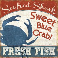 a seafood sign with the words seafood shack sweet blue crab and fresh fish on it