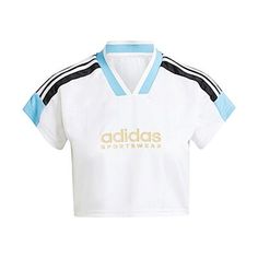 (WMNS) adidas Tiro Cut 3-Stripes Crop Jersey 'White Blue' IZ2083 Dior Crop Top, Fame Clothes, Sport Crop Top, Virgo Rising, Dress Reference, Sports Crop Tops, Adidas Top, Lit Outfits, Best Friend Outfits