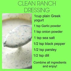 a spoon full of creamy white sauce with instructions for how to make cream ranch dressing