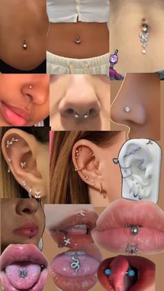 multiple images of different types of piercings