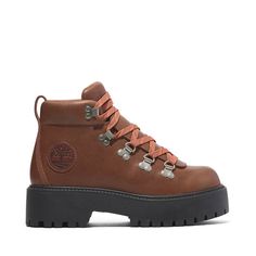 Womens Timberland Stone Street Mid Lace-Up Platform Hiker Boot - Rust Rugged Hiking Boots For Fall Adventures, Fall Hiking Boots With Lug Sole For Outdoor Activities, Fall Outdoor Hiking Boots With Vibram Sole, Sporty Hiking Boots For Walking, Sporty Outdoor Boots For Fall, Fall Outdoor Hiking Boots With Lug Sole, Rugged Waterproof Boots For Outdoor Activities, Sporty Hiking Boots With Lug Sole, Casual Hiking Boots With Lug Sole For Outdoor