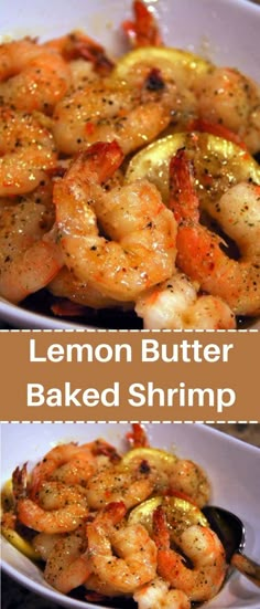 lemon butter baked shrimp in a white bowl