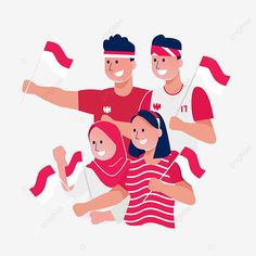 a group of people holding flags and waving the national flag, illustration, cartoon png and psd