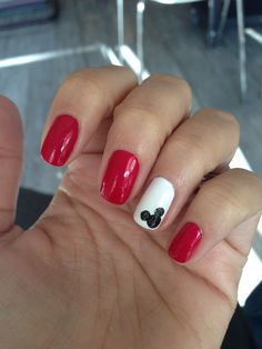 Mickey Mouse Nail Design, Simple Disney Nails, Nails June, Mickey Mouse Nail Art, Disneyland Nails, Mouse Nails, June Nails, Mickey Mouse Nails