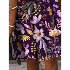 Women's Casual Dress T Shirt Dress Tee Dress Shift Dress Floral Print V Neck Mini Dress Active Fashion Outdoor Vacation Short Sleeve Regular Fit Purple Spring Summer S M L Xl Xxl Purple Floral Print Knee-length Mini Dress, Casual Purple Mini Dress For Fall, Casual Purple Dresses For Fall, Purple Knee-length Mini Dress For Vacation, Casual Purple Floral Print Mini Dress, Casual Purple Spring Dress, Casual Purple Mini Dress With Floral Print, Purple Spring, V Neck Mini Dress