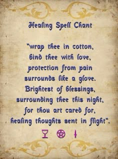 a poem written in purple ink on an old parchment paper with the words, reading spell chart