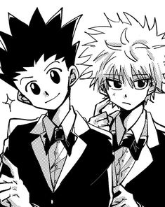 black and white drawing of two boys in suits