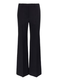 Slight bootcut trouser with front hook & bar closure.