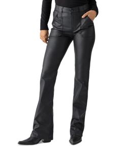 Sanctuary Hayden Bootcut Pants Chic Black Bottoms With Five Pockets, Elegant Black Pants With Five Pockets, Fall Leather Pants With Elastane For Workwear, Elastane Leather Pants For Workwear In Fall, Wide Leg Bottoms With Five Pockets For Night Out, Mid-rise Bottoms With Five Pockets For Night Out, Chic Trousers With Five Pockets, Fall Pants With Five Pockets For Night Out, Fall Night Out Pants With Five Pockets