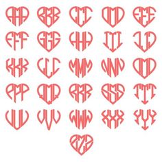 heart monograms with the letters and numbers in red on a white background stock photo