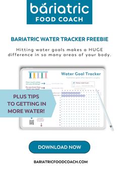 Hitting water goals makes a HUGE difference in so many areas of your body after bariatric surgery.   Discover the secret to staying hydrated after weight loss surgery by experimenting with flavors, temperatures, and bottles that suit your taste.   Dive into our 10 Day Habit Refresh series for more water tips and score your Bariatric Food Coach Water Tracker Freebie to start reaching your hydration goals today! Water Goals, Water Tips, Water Tracker, Staying Hydrated